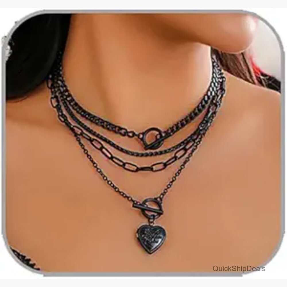 Layered Gold Necklace Set Chunky Stackable Chains… - image 1